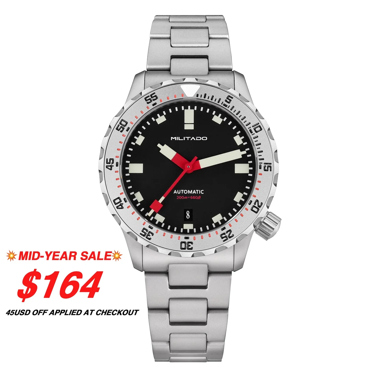 MILITADO ML20-喷砂壳黑面-有日历-MilitadoLogo 39 mm kol saati
