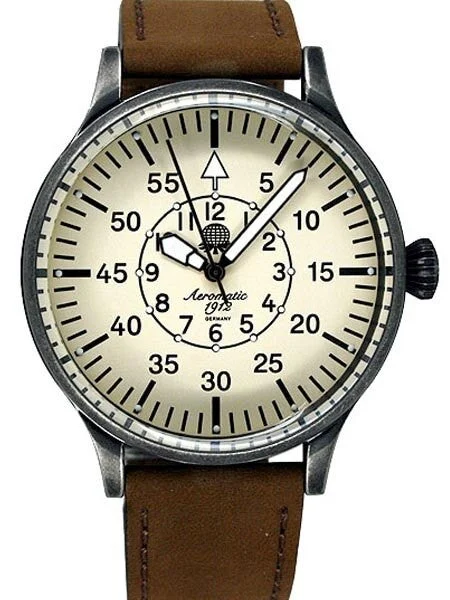 Aeromatic Ivory Dial Aviator's Watch with Aged Patina Case #A1152N kol saati