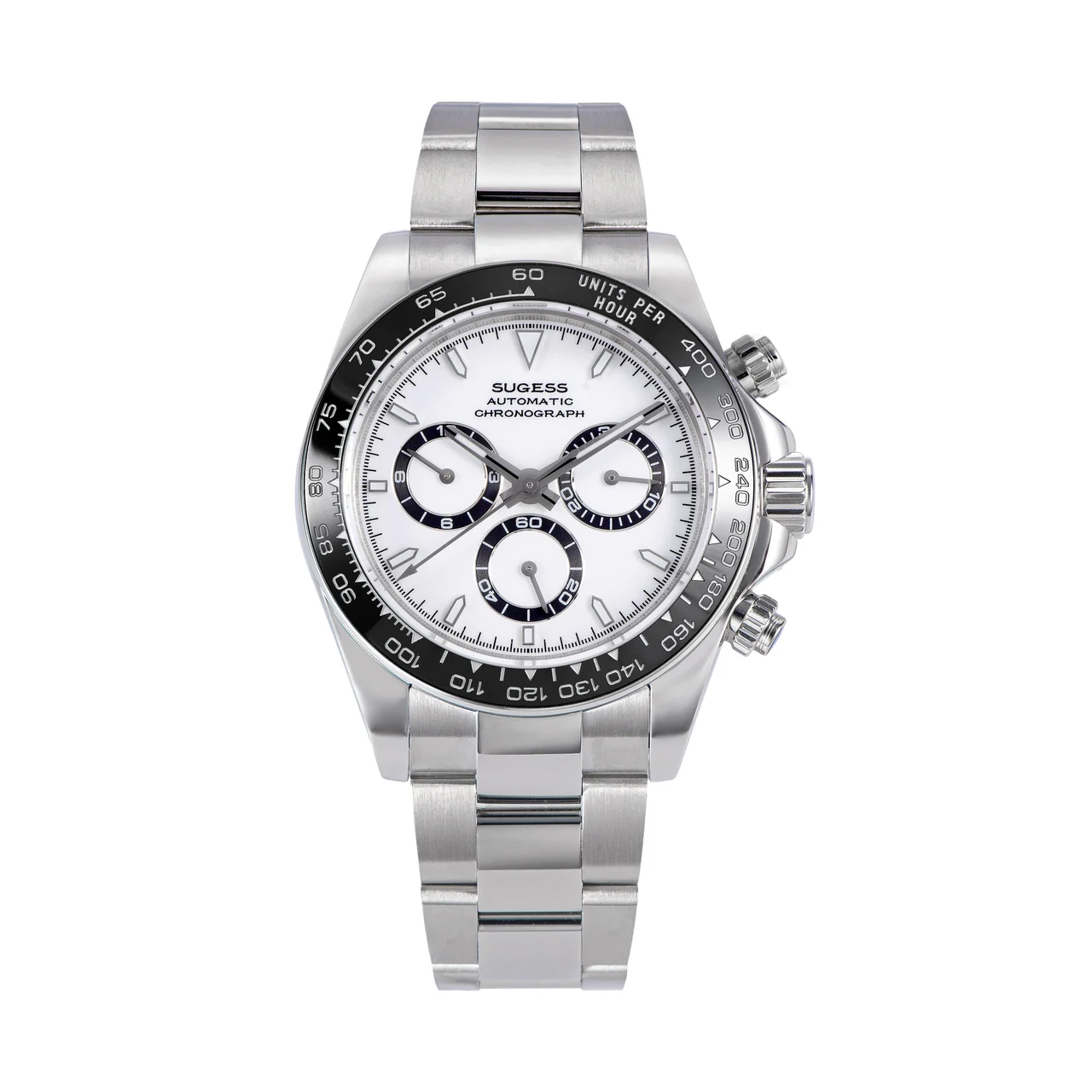 Sugess Automatic Chronograph S418-2.002 White Dial Ceramic Bezel Pr 39 mm kol saati