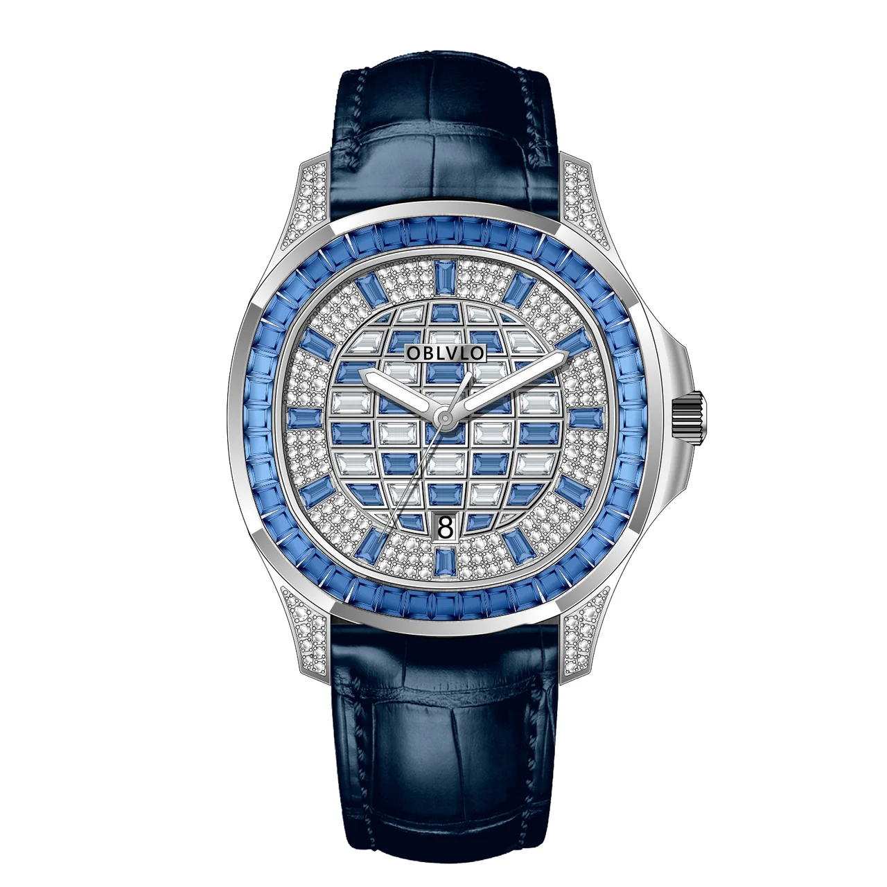 OBLVLO Leather Strap ,Blue and White gradient D FM Series,40mm,Blue Leather Strap ,Blue and White gradient D 40 mm kol saati