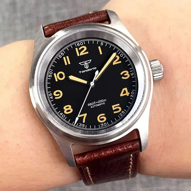 Tandorio Khaki Field NH35 PT5000 20bar Waterproof TD149 14:100013777#steel logo A;5:569649