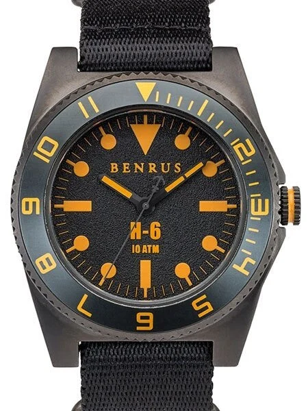 Benrus Gun-Metal Stainless Steel, Military-Inspired Quartz H6 Watch #BR012B 44 mm kol saati