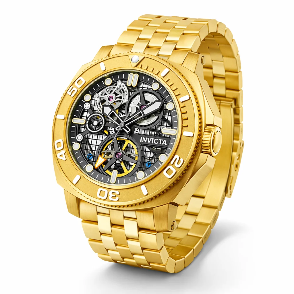 Invicta Sea Hunter Hadal Truss Automatic Watch w/ Skeleton Dial - 44mm, Gold (69465) 44 mm kol saati