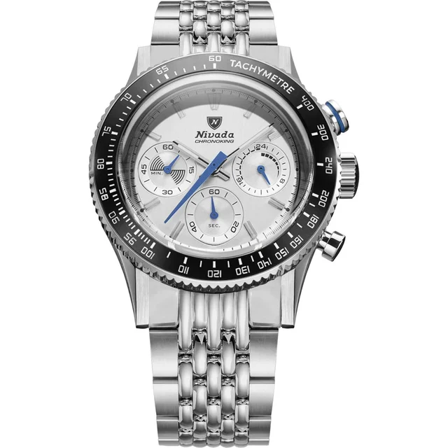 Nivada Grenchen Chronoking Mecaquartz Racing Grey On Beads Of Rice Bracelet 87046Q04 kol s