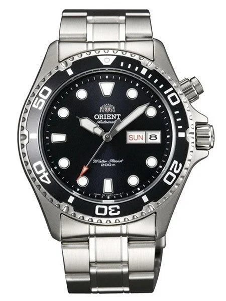 Orient Scratch and Dent - Black Ray 21-Jewel Automatic Dive Watch on a Bracelet #CEM65008B-SND6 kol saati