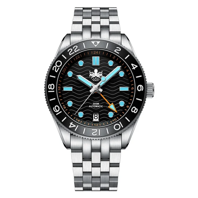 Phoibos Wave Master GMT Automatic Watch with Black Dial #PY049C kol saati