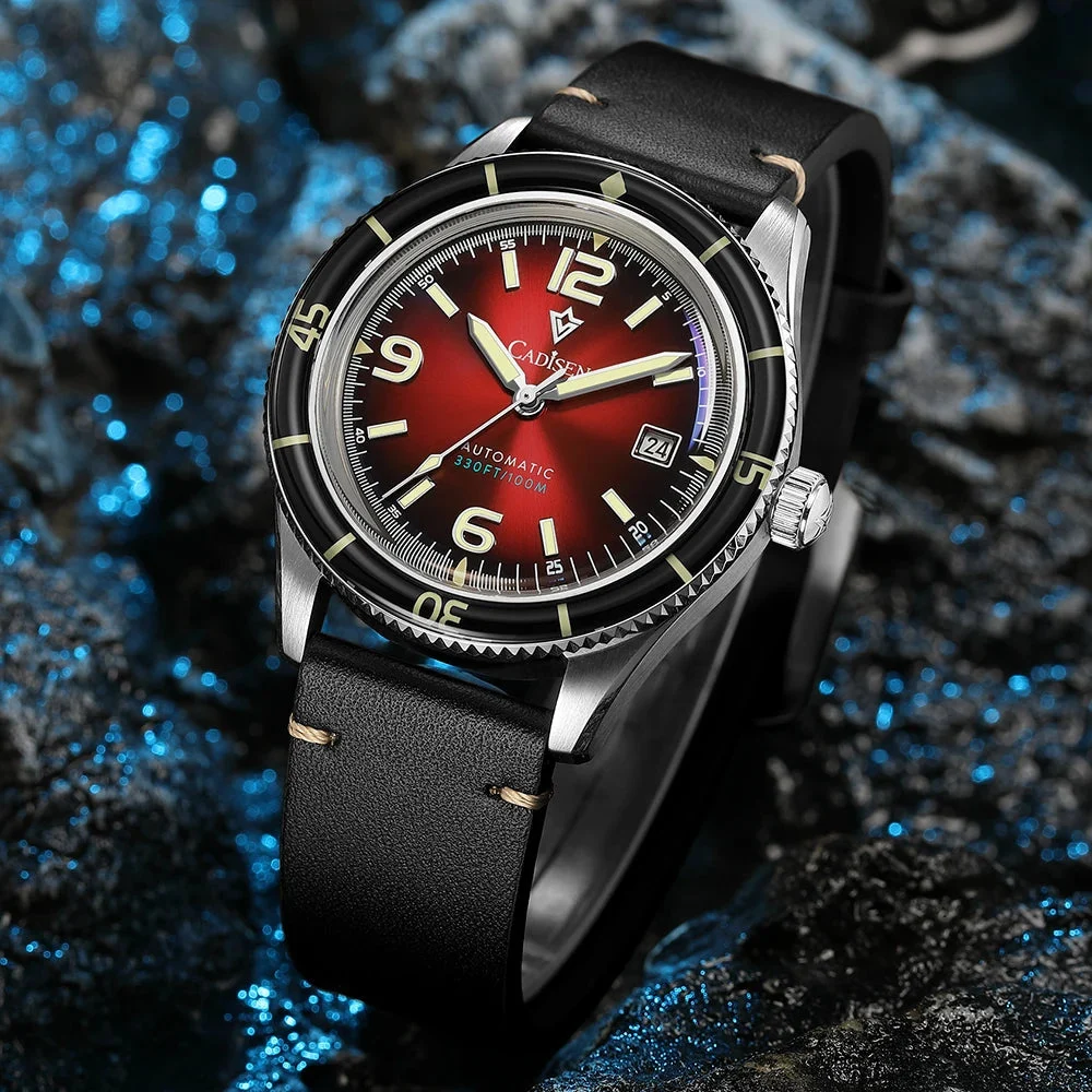Tandorio CADISEN Fifty Fathoms C8239 40mm Dive Watch MIYOTA 8215 Movement 10bar AR Mineral Crystal Luminous Red Watches 1005010716505686-Red 40 mm kol saati