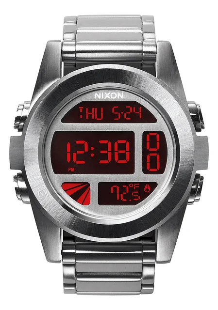 Nixon US Unit Stainless Steel - Silver / Red A360-1263-00 kol saati