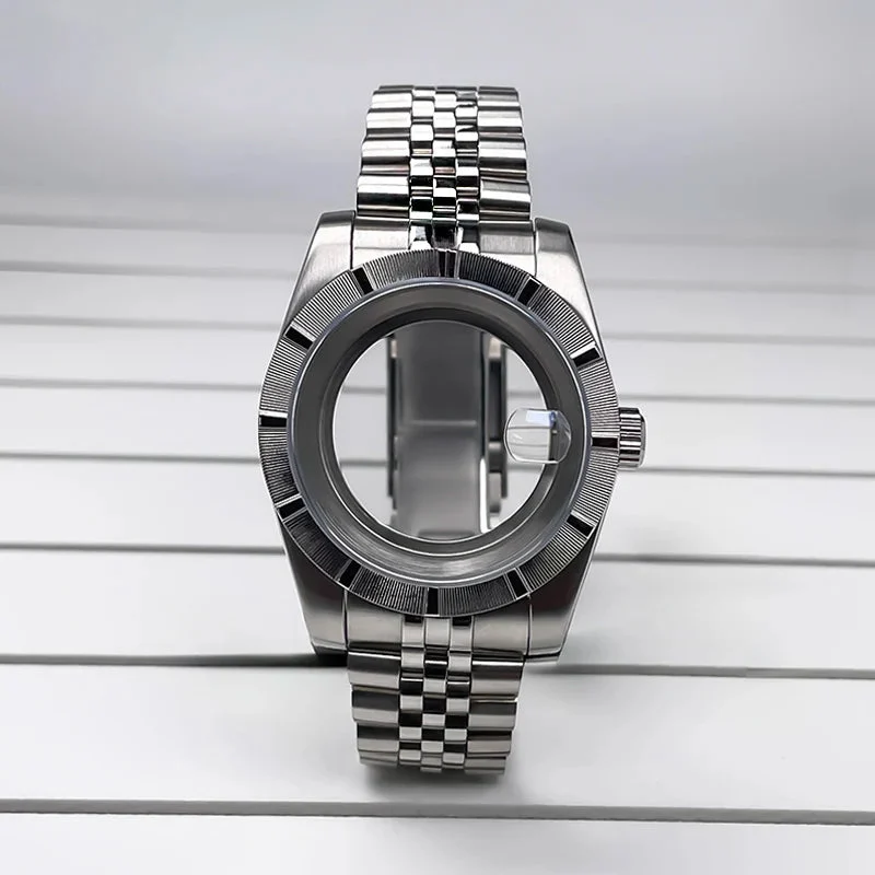 Tandorio Case 39mm 316L Stainless Steel Sapphire Glass Striped Bezel for NH35 NH36 NH34,NH38,NH39 etc NHMovement SK Mod Replacement Parts 12000053449682355 39 mm kol saati