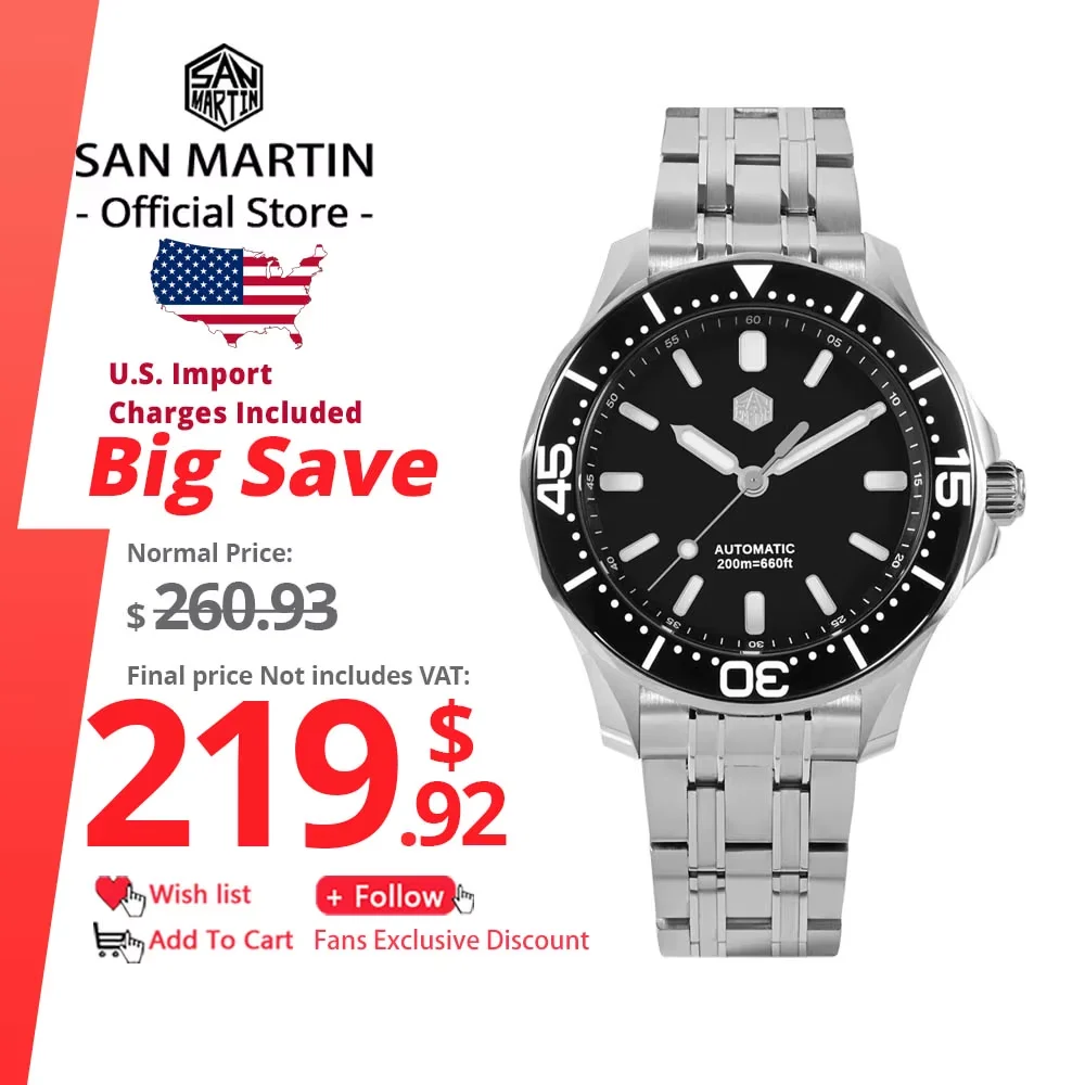 San Martin Men Luxury Diving Watch 41.5mm YN55 Automatic Mec 42 mm kol saati