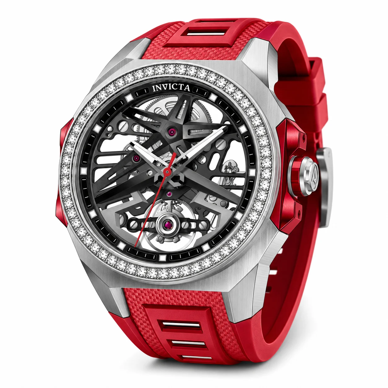 Invicta Objet D Art Diamond Automatic Watch - 43mm, Red with Interchangeable Strap (70117) 43 mm kol saati