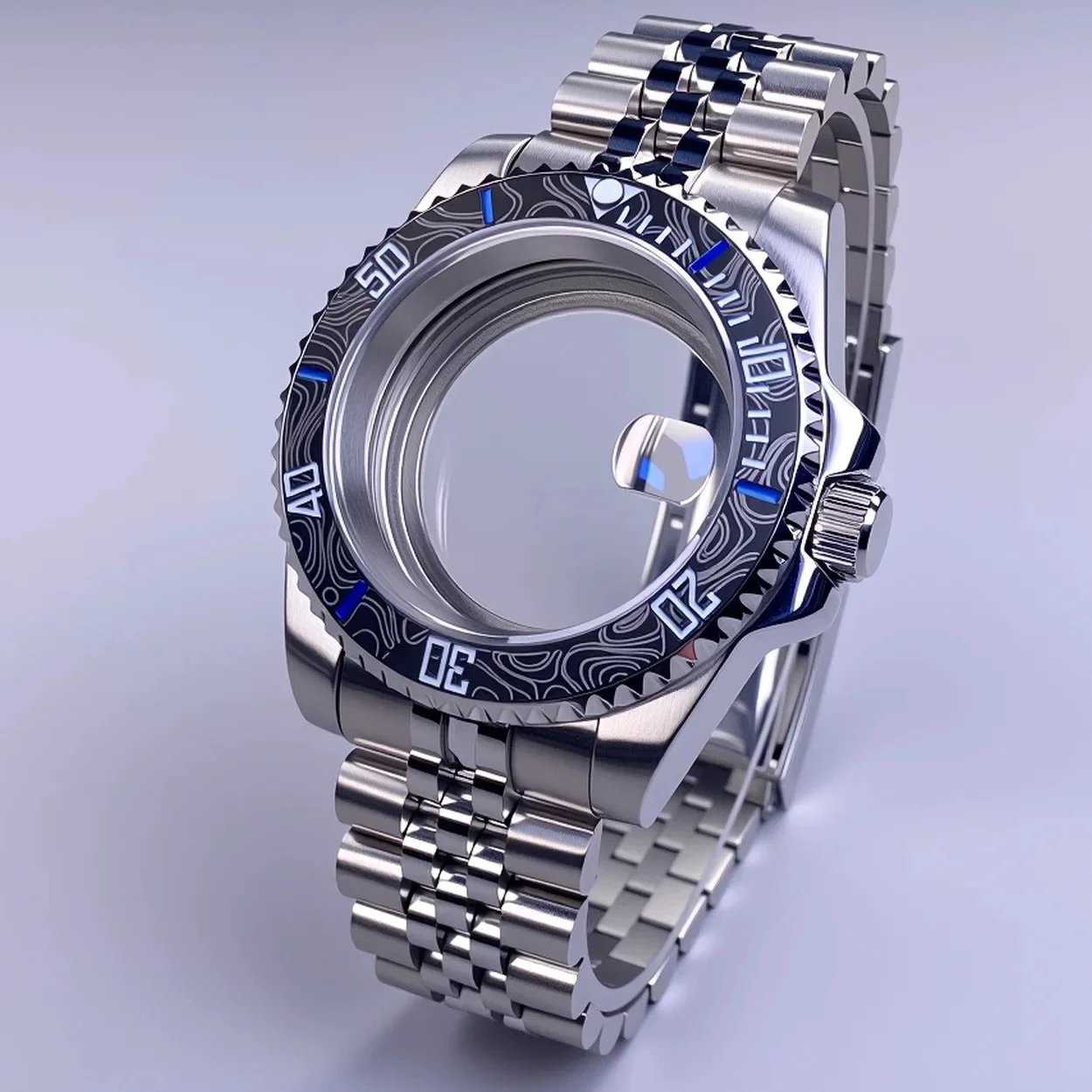 Tandorio SUB Case NH35 Sliver with Sapphire Crystal 120 Click Compatible with NH34/NH35/NH36 Movements Water-Resistant 28.5mm Dial 14:201659835#SUB Ceramic Bezel 10;200000046:201720835#Flat-Solid back 40 mm kol saati