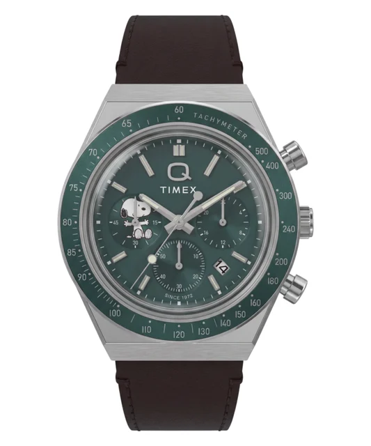 Timex Peanuts® x Q Chronograph 40mm Leather Strap Watch TW6A04400VQ kol saati