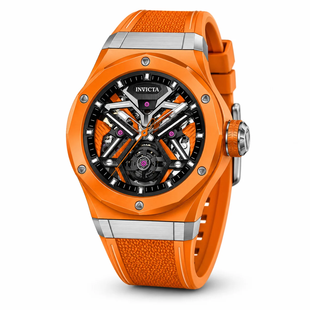 Invicta Celestial Orbitha Automatic Watch w/ Skeleton Dial - 45mm, Orange (69545) 45 mm kol saati