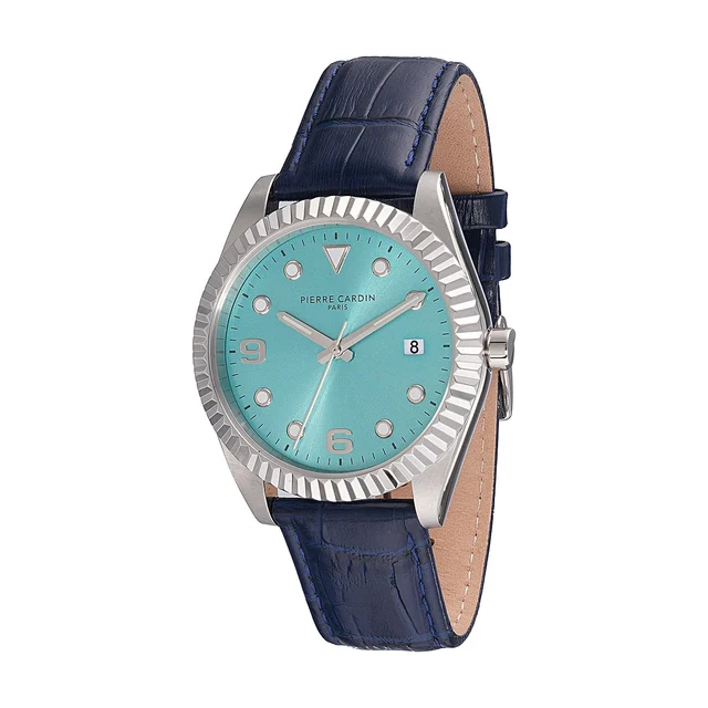 OPERA MENS Timbre Men’s Watch - Silver Case, Celeste Blue Dial with Blue Leather Strap CF.