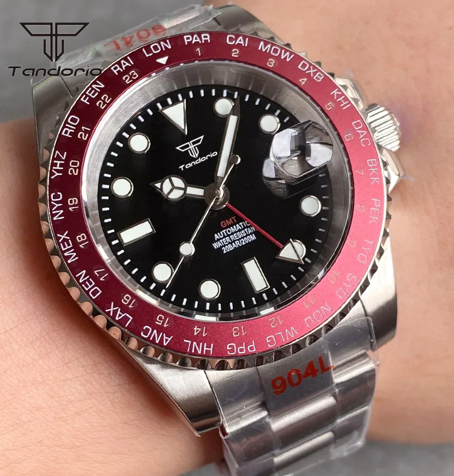 Tandorio Watches Tandorio Professonal GMT Watch Sapphire NH34 Diver 20atm Ceramic TD240 40mm gmt3600 40 mm kol saati