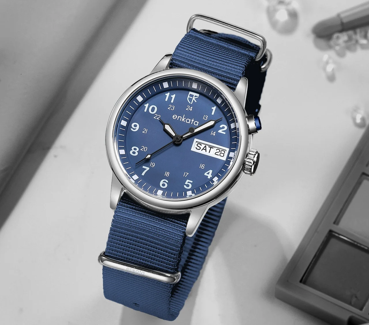 Enkatawatches Atlas – Dark Teal Canvas 40 mm kol saati