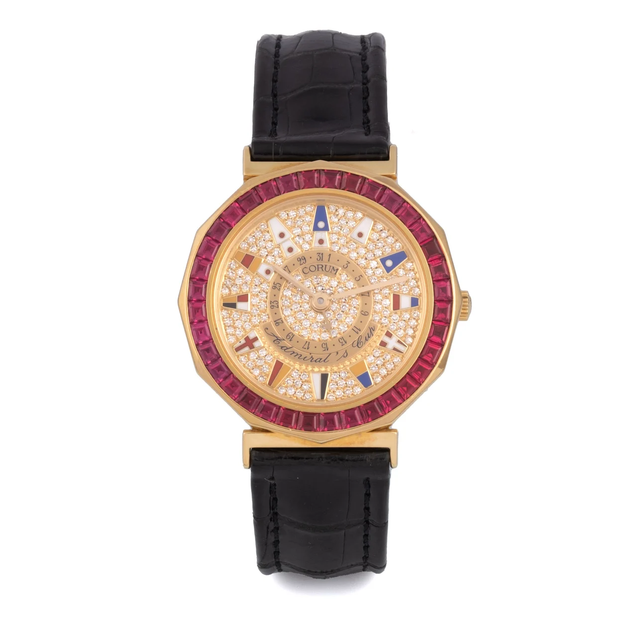 Corum CORUM, REF. 88.836.65, ADMIRAL CUP, DIAMOND DIAL, BAGUETTE EMERALD BEZEL, YELLOW GOLD kol saati