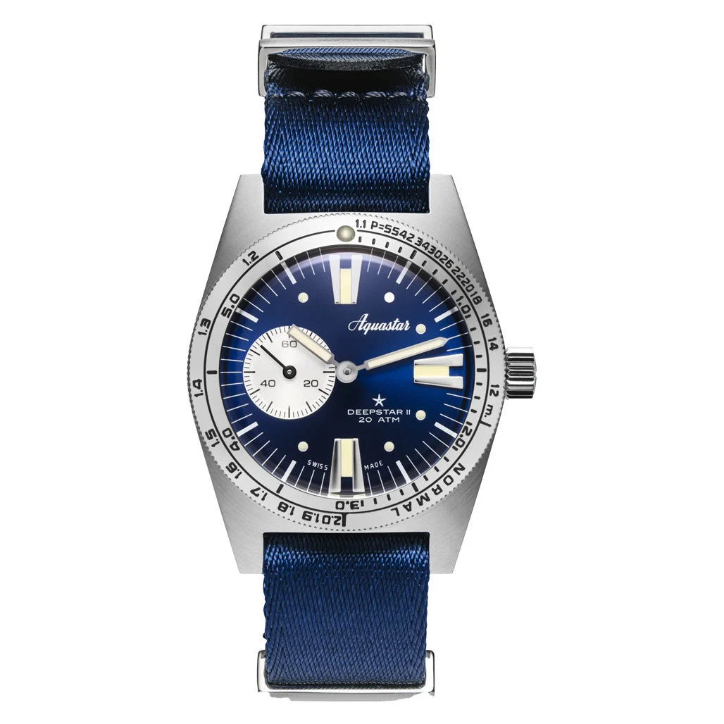 Aquastar Deepstar II Dive Watch with Blue Ray Dial #AS-776026 37 mm kol saati