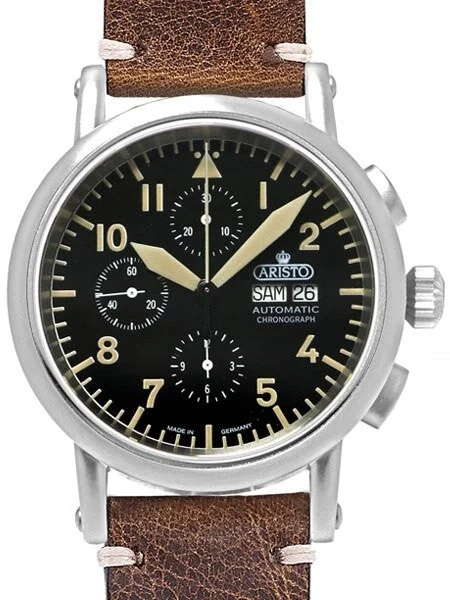Aristo Swiss Valjoux 7750 Automatic Chronograph Aviator Watch #7H186 kol saati