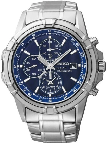 Seiko Essentials Solar Chronograph and Alarm with Blue Dial #SSC141 kol saati
