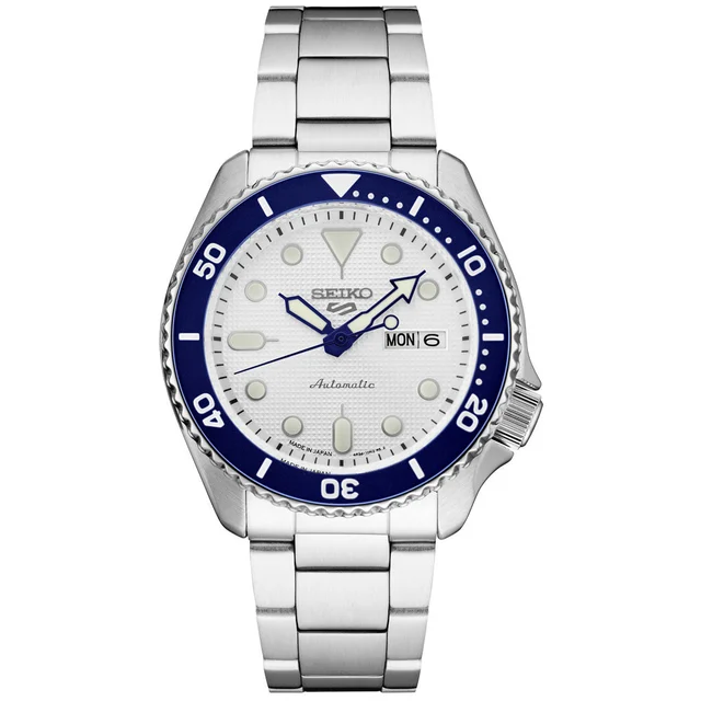Seiko Sports 24-Jewel Automatic Watch with Textured White Dial and SS Bracelet #SRPG47 kol