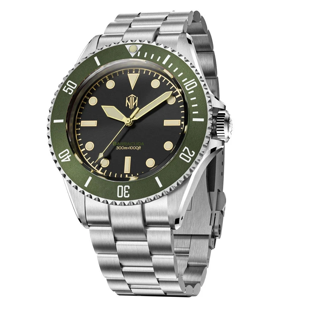 NTH Legends Series Barracuda Vintage Green Dive Watch without Date #WW-NTHL-BVGN 48 mm kol saati