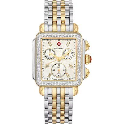 Michele Watches Michele Deco Two-Tone 18k Gold Diamond Watch MWW06A000776 kol saati