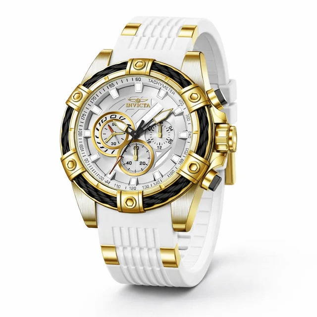 Invicta Bolt Girdex Watch - 52mm. White, Gold (50602) kol saati