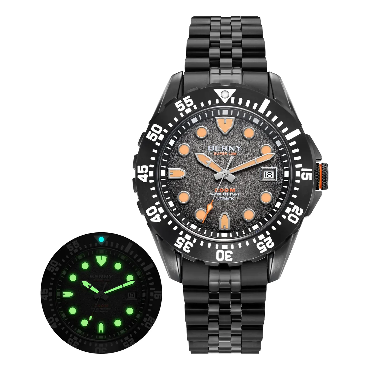 BERNY Men Automatic Diver Watch-AM151MS AM151MS-BLK kol saati