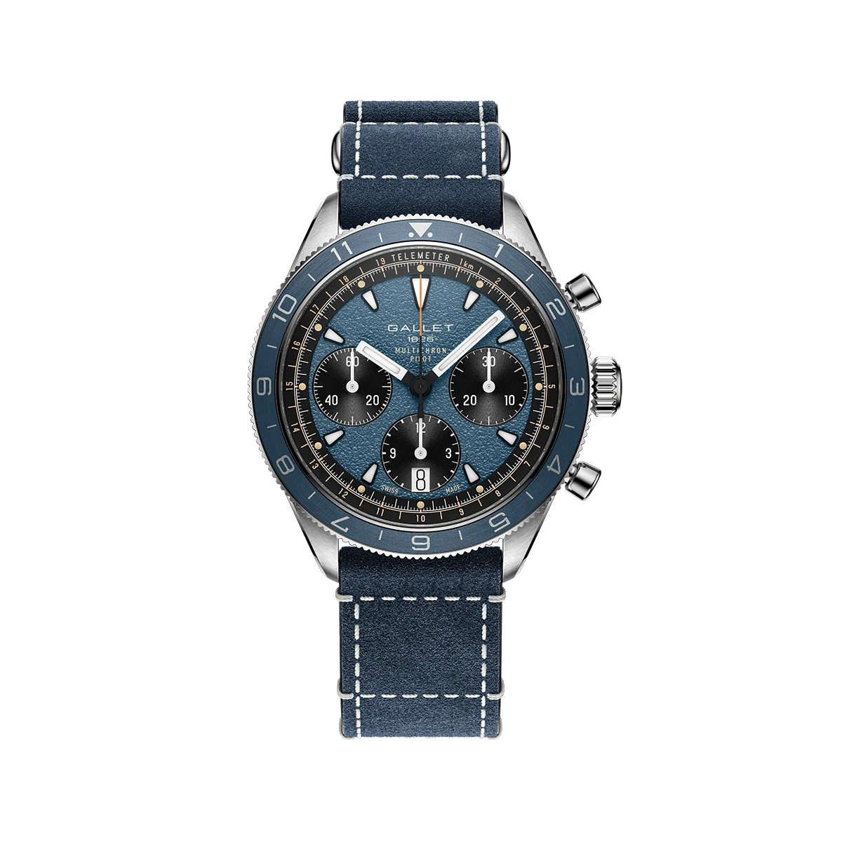 Gallet Multichron Pilot Chronograph 42mm - Blue on Leather Strap AG2303171C1W1 42 mm kol saati