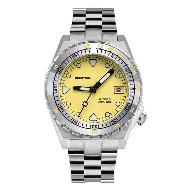 Sugess Seestern Vintage 407 600T Yellow Dial Stainless-Steel Bezel kol saati