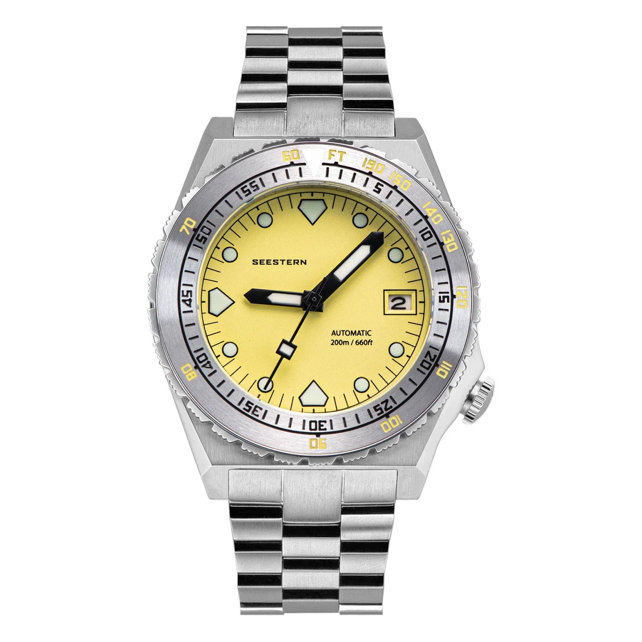 Sugess Seestern Vintage 407 600T Yellow Dial Stainless-Steel Bezel 40 mm kol saati