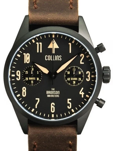 Collins Aviator-Styled Chronograph Watch with PVD Case and Sapphire Crystal #CW02212 kol s