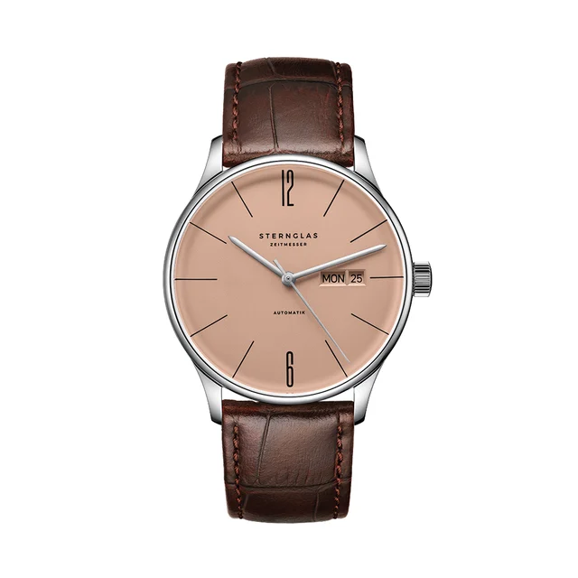 Sternglas Berlin Automatic 38mm - Copper-Beige on Leather Strap S02-BE56-HE05 kol saati