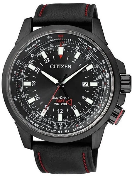Citizen Eco-Drive Aviator GMT Watch with Inner Slide Rule Bezel #BJ7075-02E 46.5 mm kol saati