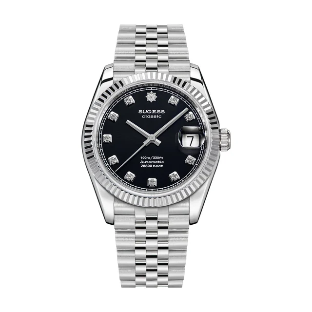 Sugess Automatic Classic S447 Black Dial Crystal Indices Fluted Bez kol saati