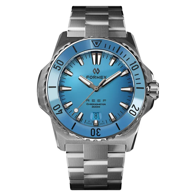 Formex Baby REEF 39.5mm Chronometer Watch with Bahama Blue Dial #2201-1-6367-100 kol saati