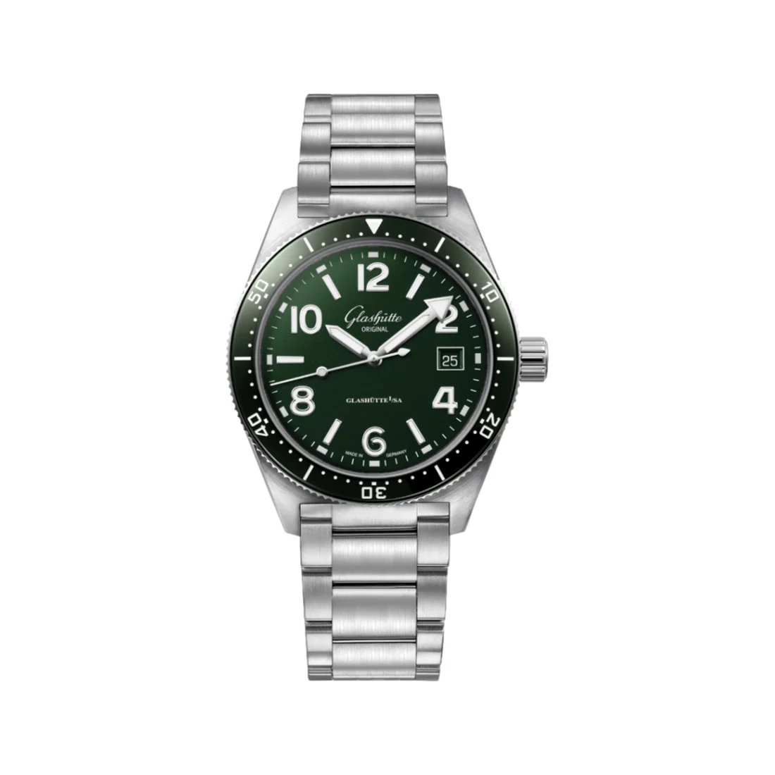 Glashutte Original SeaQ Sapphire Caseback 39.5mm - Varnish Reed Green on Bracelet 1-39-11-13-63-70 39.5 mm kol saati