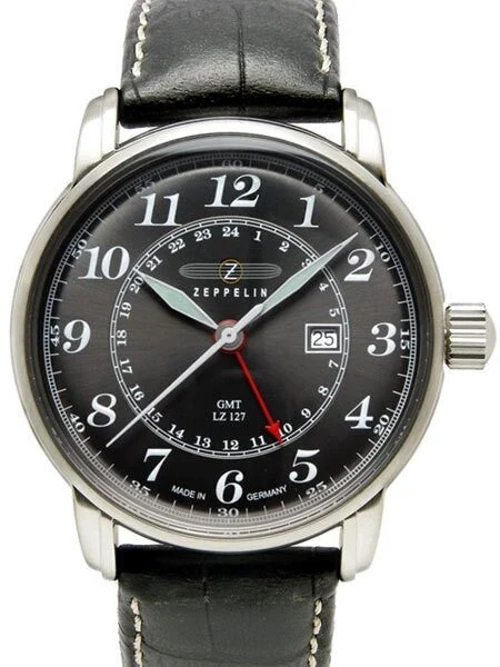 Graf Zeppelin Dual Time, GMT Watch with Red 24-hr Hand. #7642-2 kol saati