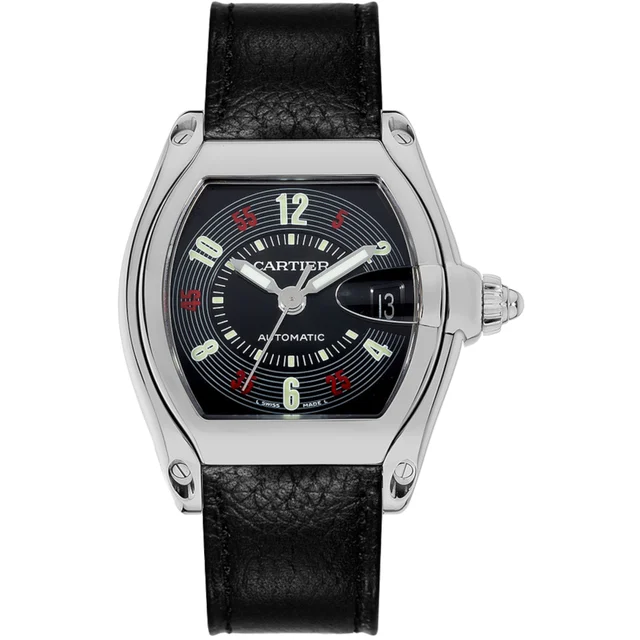 Cartier Roadster W62002V3 Black Dial Black Leather Strap Wat kol saati