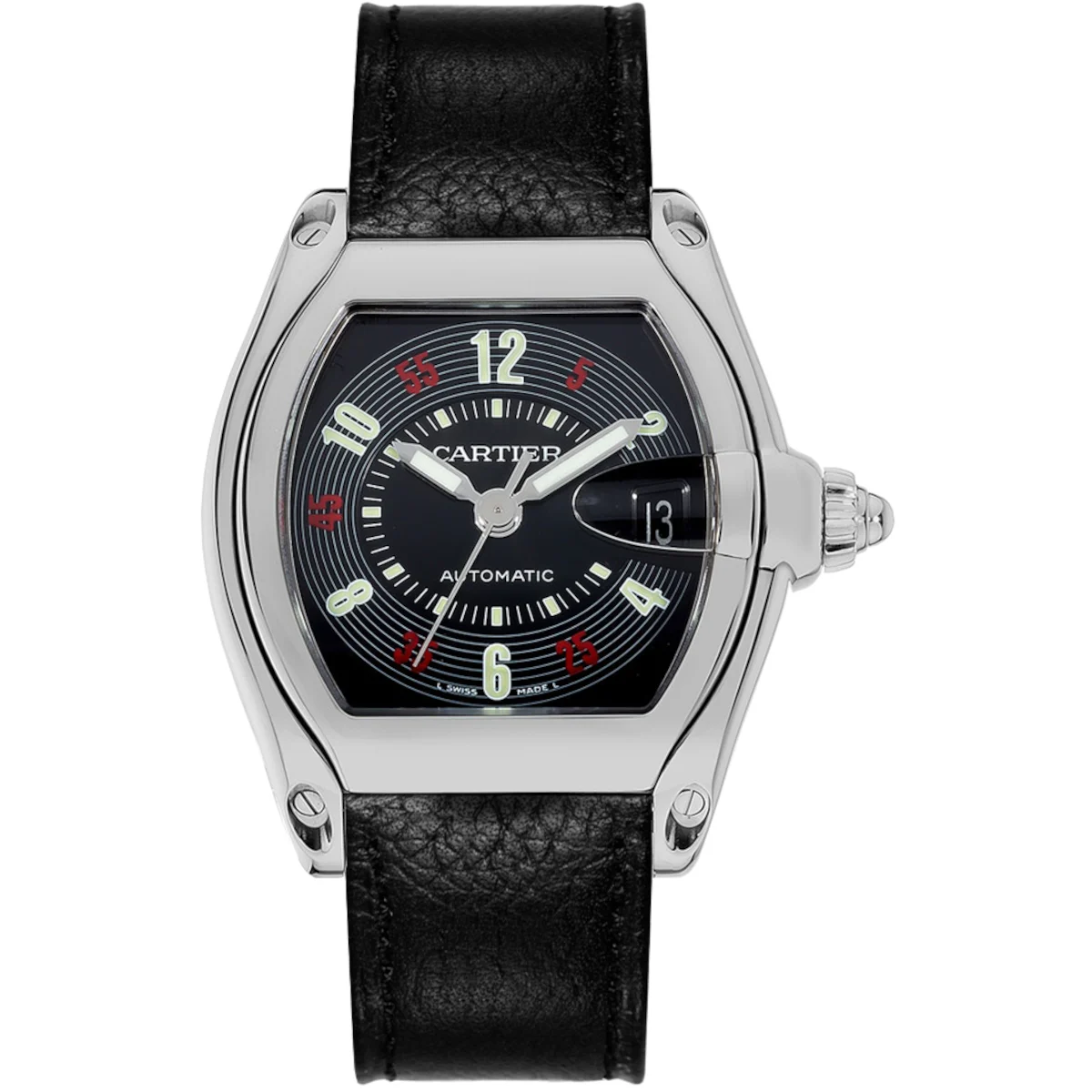 Cartier Roadster W62002V3 Black Dial Black Leather Strap Wat 39 mm kol saati