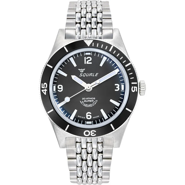 Squale Super- Black Arabic Numerals on Bracelet SUPERMBKBK.AC kol saati
