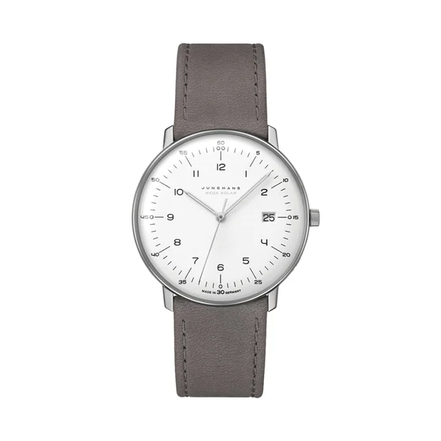 Junghans Max Bill MEGA Solar Titanium 38mm - White on Leather Strap 59/2021.02 kol saati
