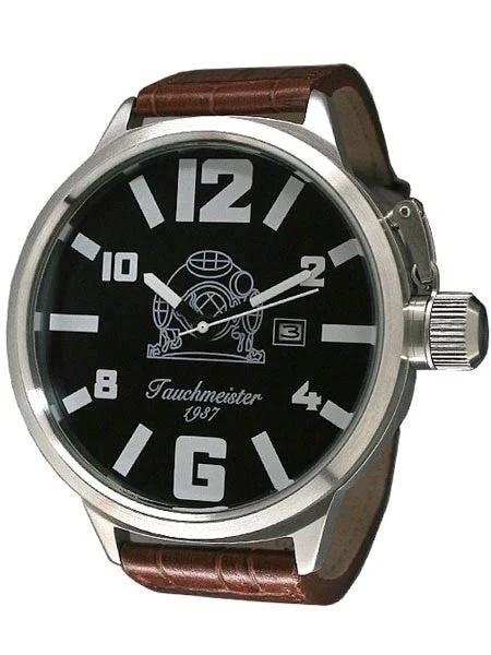 Tauchmeister XXL 57mm Black Dial Military Watch with Crown Protector T0220 kol saati