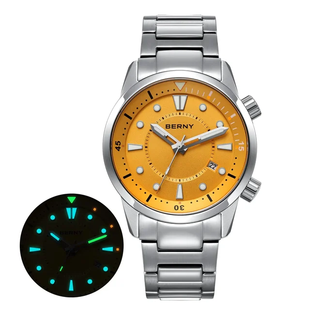 BERNY Men Automatic Compressor-style Diver Watch V5-AM539MS AM539MS-YE kol saati