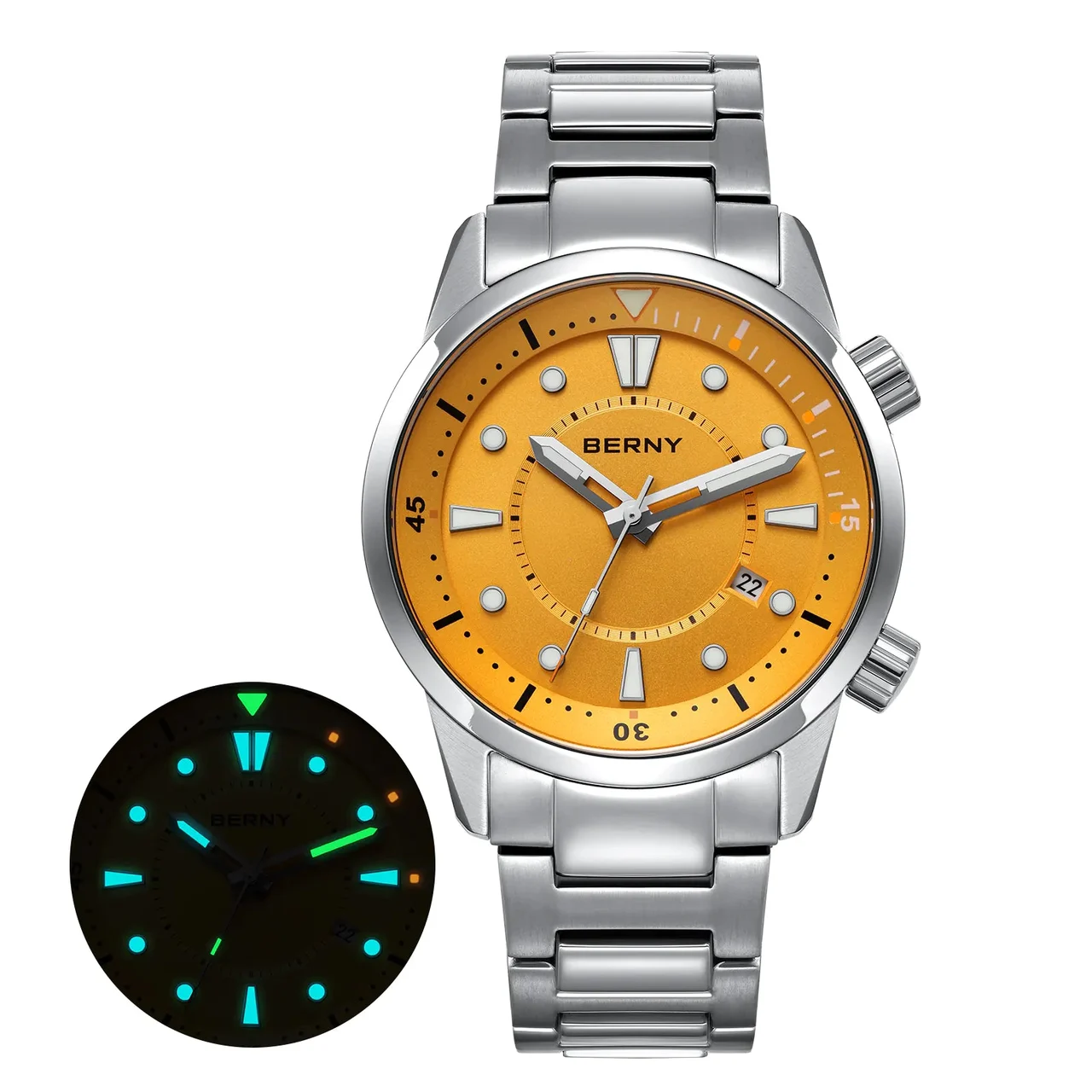BERNY Men Automatic Compressor-style Diver Watch V5-AM539MS AM539MS-YE kol saati