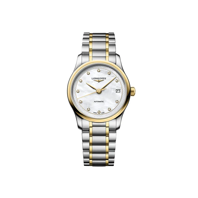 Longines Master 2N Yellow Gold Tow-Tone 34mm - White, Mother-of-Pearl, Diamond-Set on Brac