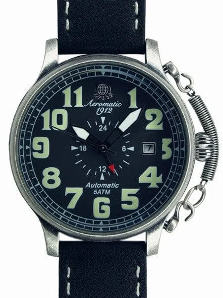 Aeromatic Automatic Aviator's Watch with Retro Crown Retention Spring, 24-Hr sub-dial #A1423 42 mm kol saati