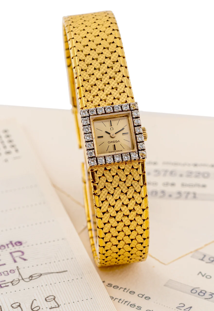 OMEGA OMEGA, REF. 215.108, DIAMOND BEZEL, YELLOW GOLD kol saati